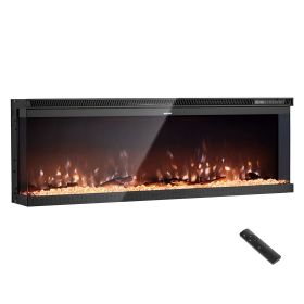 72 inch Electric Fireplace, Three-Sided Glass Wall Mounted Recessed Fire Place with Remote Control, Timer, 1500W, Adjustable Flame Color Brightness