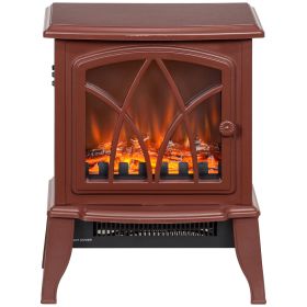 750W/1500W Electric Heater Fire Place, Inserts Electric Wood Fireplace Stove with Realistic Flames & Overheating Protection, Red