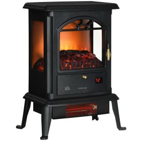 23" Electric Infrared Fireplace Stove, Freestanding Fire Place Heater with Realistic Log Flame, Adjustable Temperature, Timer, 1000W/1500W, Black