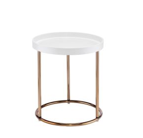21.75" White Edie Mid-Century Lipped Edge Side Table w/ Copper Legs