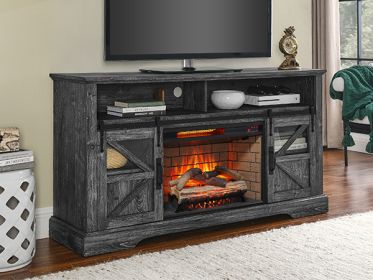 60 Inch Electric Fireplace Entertainment Center With Door Sensor-Dark Rustic Oak