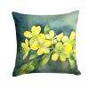 South Carolina Yellow Jessamine in Watercolor Throw Pillow Machine Washable, Indoor Outdoor Decorative Pillow for Couch, Bed or Patio, 18Hx18W