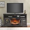 60 Inch Electric Fireplace Entertainment Center With Door Sensor-Dark Rustic Oak