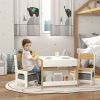 3PC Children's Table and Chairs Set, Kids Table and Chair with Reversible Desktop, Storage, Bookshelves, Natural Wood