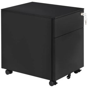 Lockable File Cabinet, Steel Filing Cabinet on Wheels for Legal, A4, Letter Size, with Pencil Tray for Home Office (Option: Black)