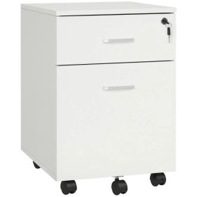 2 Drawer File Cabinet with Lock and Keys, Mobile Vertical Filing Cabinet with Wheels and Drawers, Home Office Cabinet, White (Option: White)