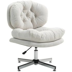Computer Desk Chair, Armless Office Chair with Wide Padded Seat and Adjustable Height, Cream White (Option: Cream White)