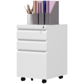 3 Drawer File Cabinet with Lock, Steel Vertical Filing Cabinet with 5 Wheels and Hanging Bar for A4/Legal/Letter Size Files, Printer Stand with P (Option: White)