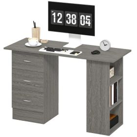 47 Inches Home Office Desk with 3-Tier Storage Shelves, Computer Desk with Drawers, Study Writing Table, Grey (Option: Grey)