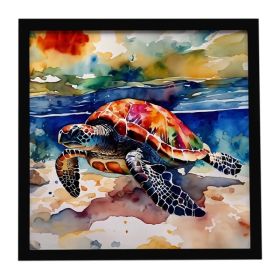 Loggerhead Sea Turtle Framed Metal Print Bathroom, Kitchen, Office, Home Decor Wall Art Ready to Hang, Square, 8X8 (Option: Default)