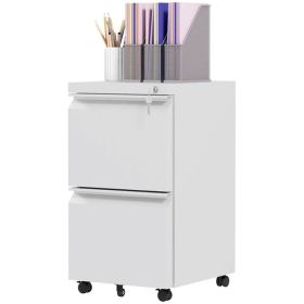 Mobile Vertical Filing Cabinet with Lock, 2-Drawer Steel File Cabinet with Adjustable Hanging Bar for Letter, A4 and Legal Size, White (Option: White)