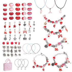66Pcs Charm Bracelet Making Kit Kids' Jewelry Necklace Making Kits Colorful DIY Charm Beads Pendant Set Jewelry Decor Supplies with Gift Box for (Option: Red)