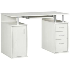 47" Computer Desk with Keyboard Tray and Storage Drawers, Home Office Workstation Table with Storage Shelves, White (Option: White)