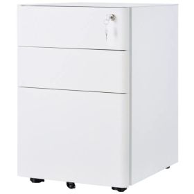 3 Drawer Filing Cabinet, Steel Home Office Storage Cabinet with Wheels, Lock for A4, Letters, Legal-sized Files, White (Option: White)
