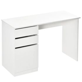 Modern Computer Desk, Home Office Desk for Study, Writing Workstation with Storage Drawer and Cabinet for Living Room, White (Option: White)