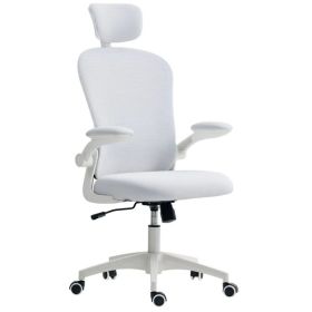 Office Chair, Mesh Computer Desk Chair with Adjustable Headrest, 4D Lumbar Support, Flip-up Arm, White (Option: White)