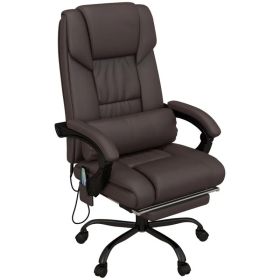 6-Point Vibration Massage Chair, Height Adjustable Reclining Computer Chair with Retractable Footrest, Brown (Option: Brown)