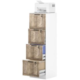 4 Drawer Filing Cabinet, Farmhouse File Cabinet with Lock, Adjustable Hanging Rails for A4 Letter Size Files, White (Option: White)