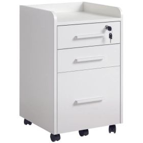 3 Drawer File Cabinet with Lock and Edged Top, Lockable Filing Cabinet on Wheels with Hanging Bars for Letter and A4 Size, White (Option: White)