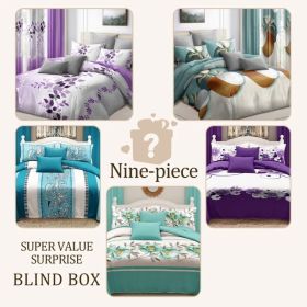 Surprise Room Makeover! 9-Piece Mystery Bedding & Curtain Bundle, Choose Your Size - Random Color/Pattern Quilted Bedspread Set with Light Filter (Option: Surprise-CAL KING)