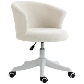 Armless Office Chair, Fluffy Computer Desk Chair with Adjustable Height, Swivel Wheels, Mid Back, White (Option: White)