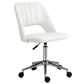 Mid Back Office Chair Velvet Fabric Swivel Scallop Shape Computer Desk Chair, Cream White (Option: Cream White)