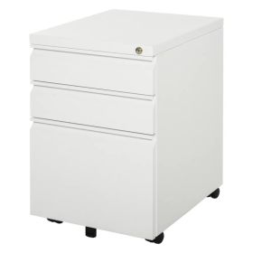 3 Drawer Filing Cabinet, Lockable Office Storage Cabinet on Wheels for Legal, Letter, A4 Files, White (Option: White)