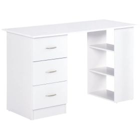 47 Inches Home Office Desk with 3-Tier Storage Shelves, Computer Desk with Drawers, Study Writing Table, White (Option: White)