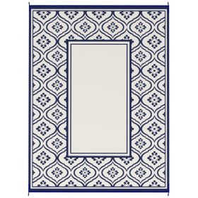 Reversible Outdoor Rug, Waterproof Plastic Straw With Carry Bag, 9 X 12, Blue White Gourd Border (Option: blue)
