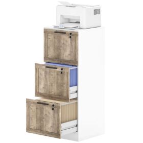 3 Drawer Filing Cabinet, Farmhouse File Cabinet with Lock, Adjustable Hanging Rails for A4 Letter Size Files, White (Option: White)