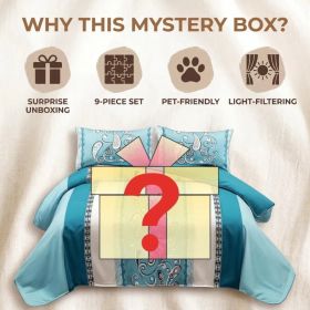 Surprise Room Makeover! 9-Piece Mystery Bedding & Curtain Bundle, Choose Your Size - Random Color/Pattern Quilted Bedspread Set with Light Filter (Option: Surprise-QUEEN)