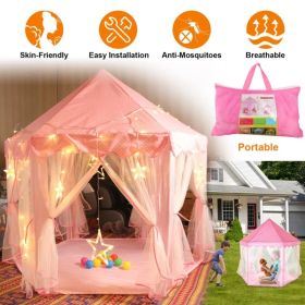 Princess Play Tent for Girls, Large Castle Playhouse with 6 Breathable Mesh Doors, Indoor Outdoor Play Tent for Backyard Garden Party, Sturdy Str (Option: pink)
