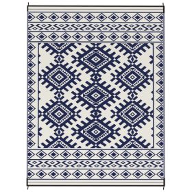 Reversible Outdoor Rug, Waterproof Plastic Straw With Carry Bag, 9 X 12, Blue  White Rhombus Border (Option: blue)