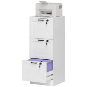 Vertical Filing Cabinet with 3 Drawers, Lock, File Cabinet for Home Office, A4 and Letter Size Files, White (Option: White)