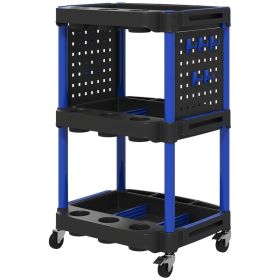 3-Tier Rolling Tool Cart, 200 LBS Capacity Plastic Utility Cart With Side Shelves For Garage Workshop, Black & Dark Blue (Option: blue)