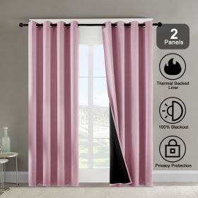 Grommets Thermal Insulated with Coated Lining 52 in. W x 63 in. L Indoor Blackout Curtains (Set of 2) (Color: Pink)