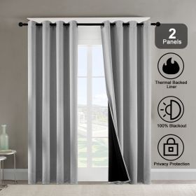 Polyester Grommets Thermal Insulated with Coated Lining 52 in. W x 84 in. L Indoor Blackout Curtains (Set of 2) (Color: Gray)