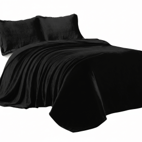 Heavyweight Crystal Velvet Blanket, 71" x 87" Ultra Soft Plush Bed Throw for Couch & Sofa, Reversible Sherpa Fleece & Double-Sided Warm Velvet Blanket (Color: Pearl Black, size: QUEEN)