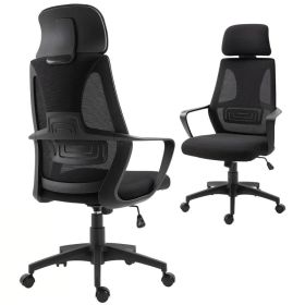 Mesh Office Chair with Up&Down Headrest, Ergonomic Computer Desk Chair with Adjustable Tilt Angle, Height Adjustable Swivel Seat with Lumbar Supp (Option: Black)