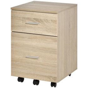 Mobile Filing Cabinet, Vertical File Cabinet with 2 Drawers, Wheels, for Letter or A4 File, Natural (Option: Oak)