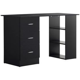 47 Inches Home Office Desk with 3-Tier Storage Shelves, Computer Desk with Drawers, Study Writing Table, Black (Option: Black)