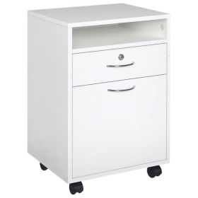 24" Vertical Filing Cabinet with Lock, Mobile File Cabinet with Wheels, Storage Office Cabinet with Drawer, White (Option: White)