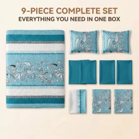 Surprise Room Makeover! 9-Piece Mystery Bedding & Curtain Bundle, Choose Your Size - Random Color/Pattern Quilted Bedspread Set with Light Filter (Option: Surprise-KING)
