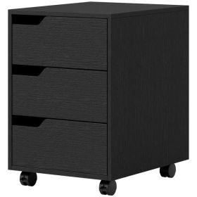 3 Drawer File Cabinet, Vertical Filing Cabinet with Wheels, Mobile Printer Stand with Storage for Home Office, Black (Option: Black)